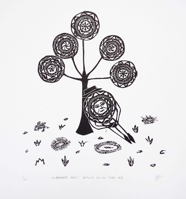 Koffeedoff Tales: Resting by his tree no.1 (Black)