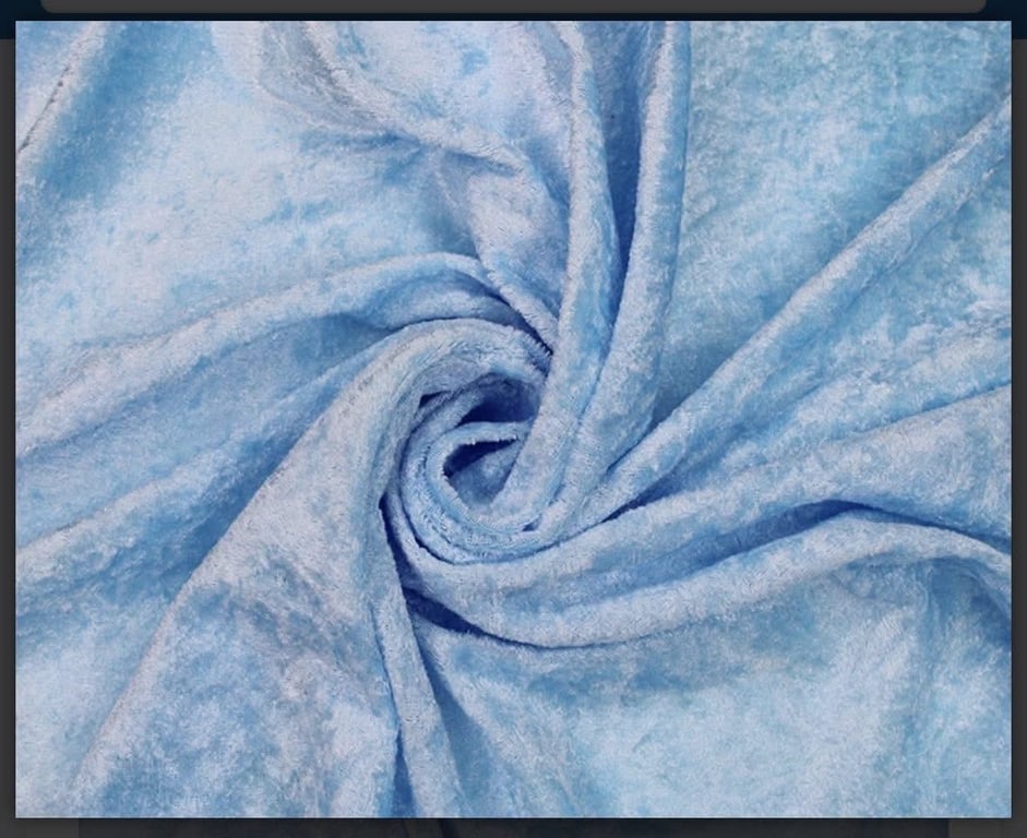 crushed velvet fabric material ice light pale blue 1 metre stretch soft