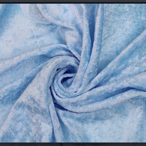 crushed velvet fabric material ice light pale blue 1 metre stretch soft