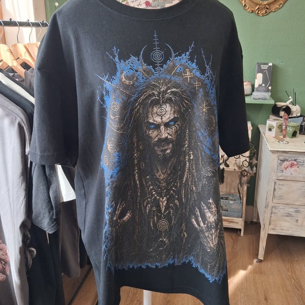 Hexed Necromancer & Blue Arcana T-Shirt - Mystical Dark Art Tee