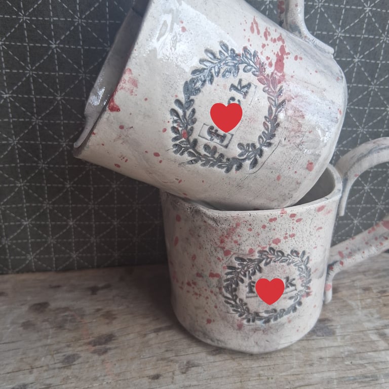 Ceramic handmade coffee mug f8ck sweary mug white with blood spatter 