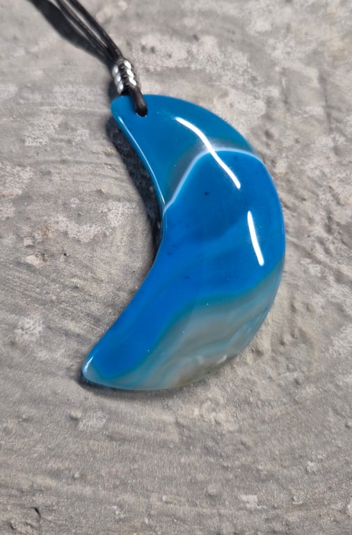 Blue Onyx Agate Moon Pendant