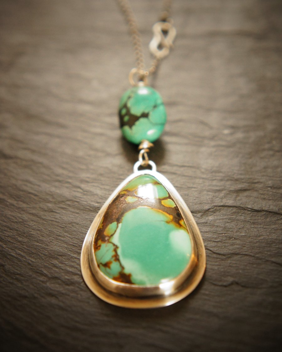 Teardrop Turquoise Gemstone and Sterling Silver Pendant