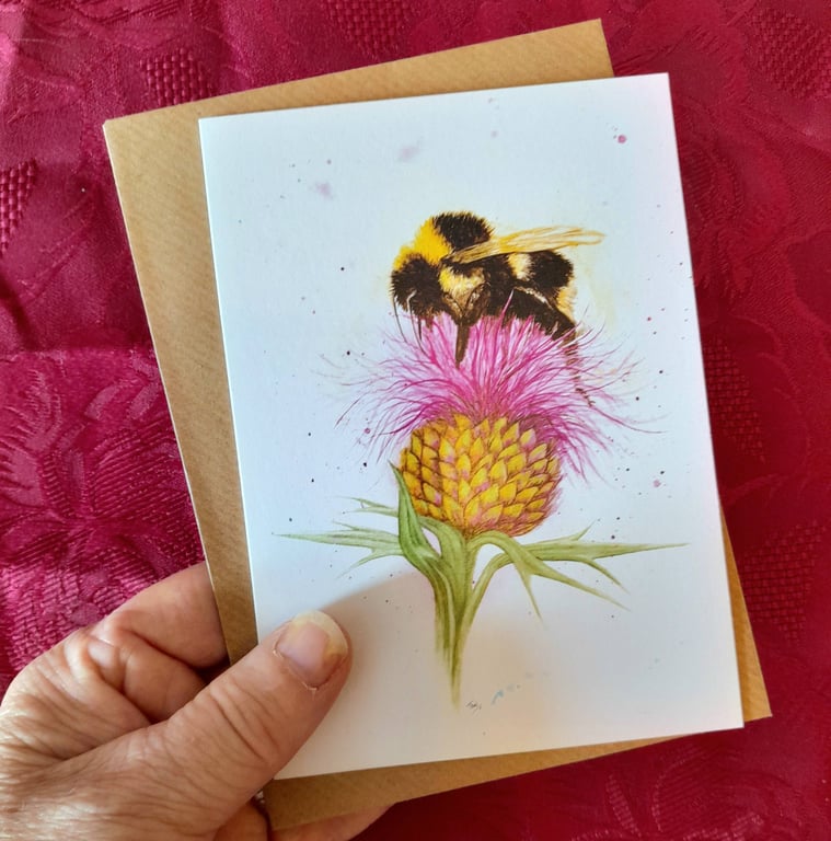 A6 Art Greetings Card, Bee on a Thistle