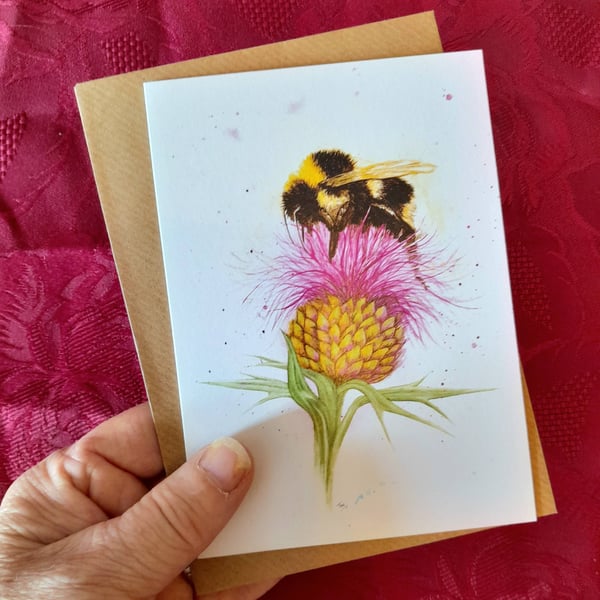 A6 Art Greetings Card, Bee on a Thistle