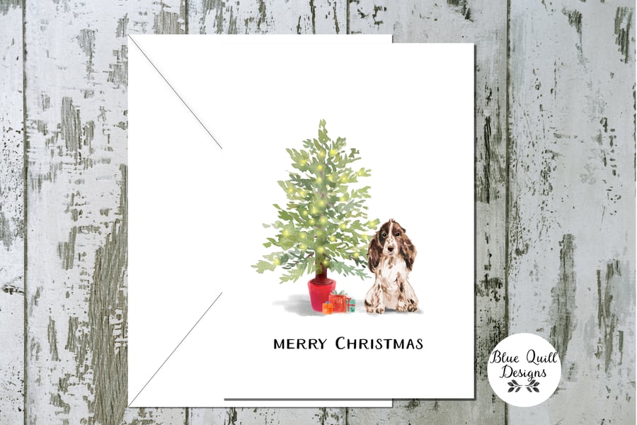 Brown White Cocker Spaniel Folded Christmas Cards - pack of 6 - personalised