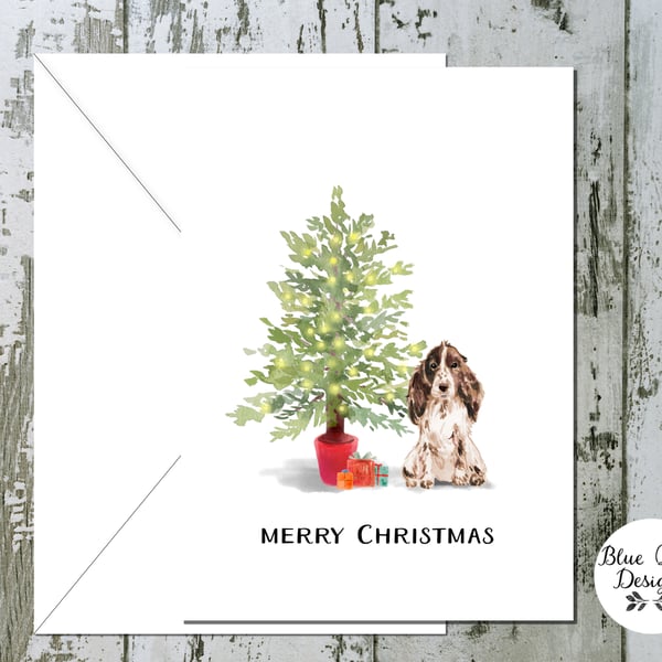 Brown White Cocker Spaniel Folded Christmas Cards - pack of 6 - personalised