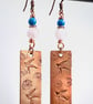 Copper Earrings Featuring Birds and Flowers with Blue Howlite and Rose Quartz. - Image 4