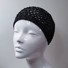Black and Silver Sparkly Crochet Boho Mesh Skull Cap