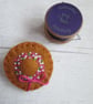 Hand Embroidered Miniature Summer Hat Felt Brooch - Pink & White Flowers - Image 4