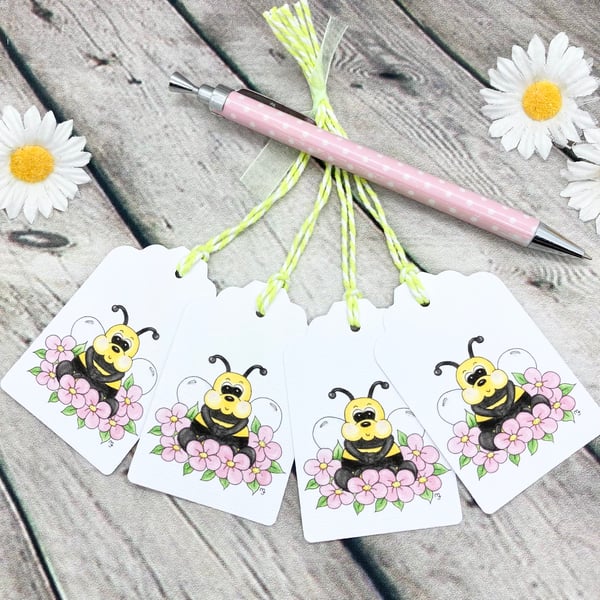Flower Bee Gift Tags - set of 4 tags
