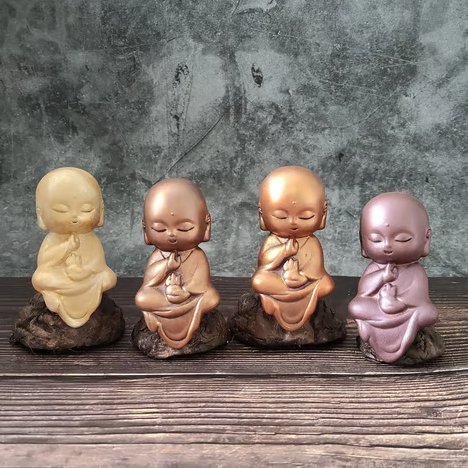 Boy Buddha Child Statues, Hand Painted Stoneware, Shelf Sitters, Buddhist Altar