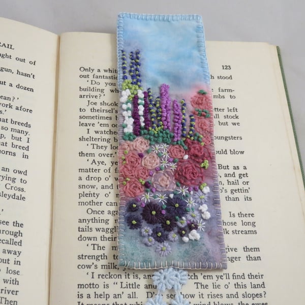 Garden Bookmark - Embroidered Monoprint