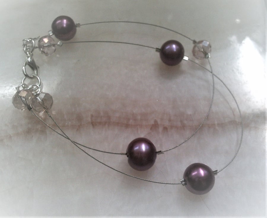 Purple Mauve Shell Bracelet, Shell Jewellery, Floating Bracelet