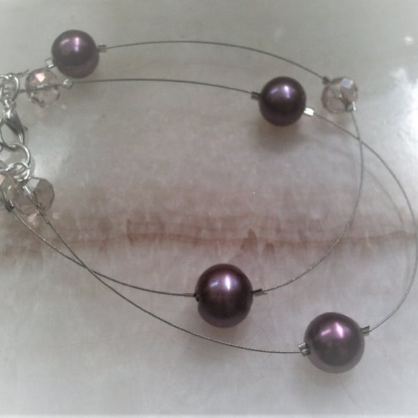 Purple Mauve Shell Bracelet, Shell Jewellery, Floating Bracelet