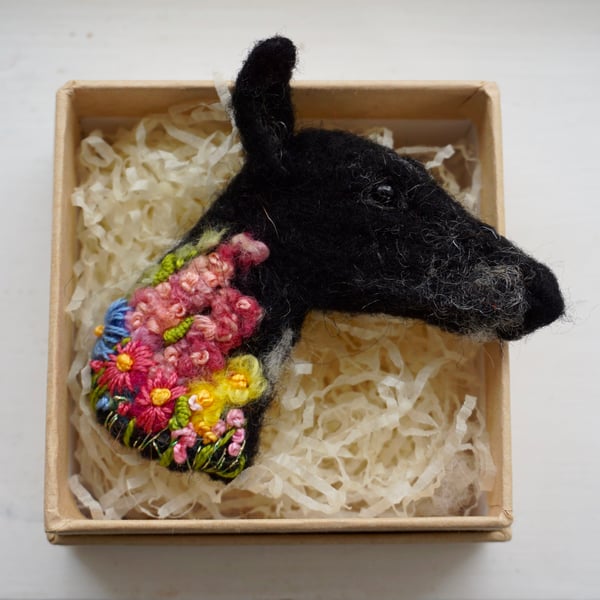 Needle Felted Sighthound  Brooch