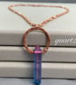 Boho Hammered Copper Rainbow Quartz Point Pendant with Infinity Link Chain - Image 4