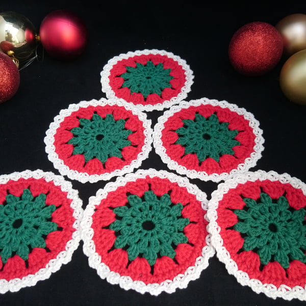 Christmas Coasters Crochet  A Set of 6 