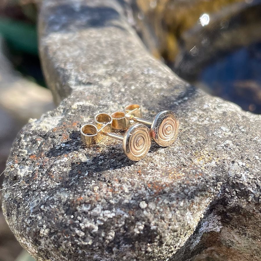 9ct gold round rustic stud earrings