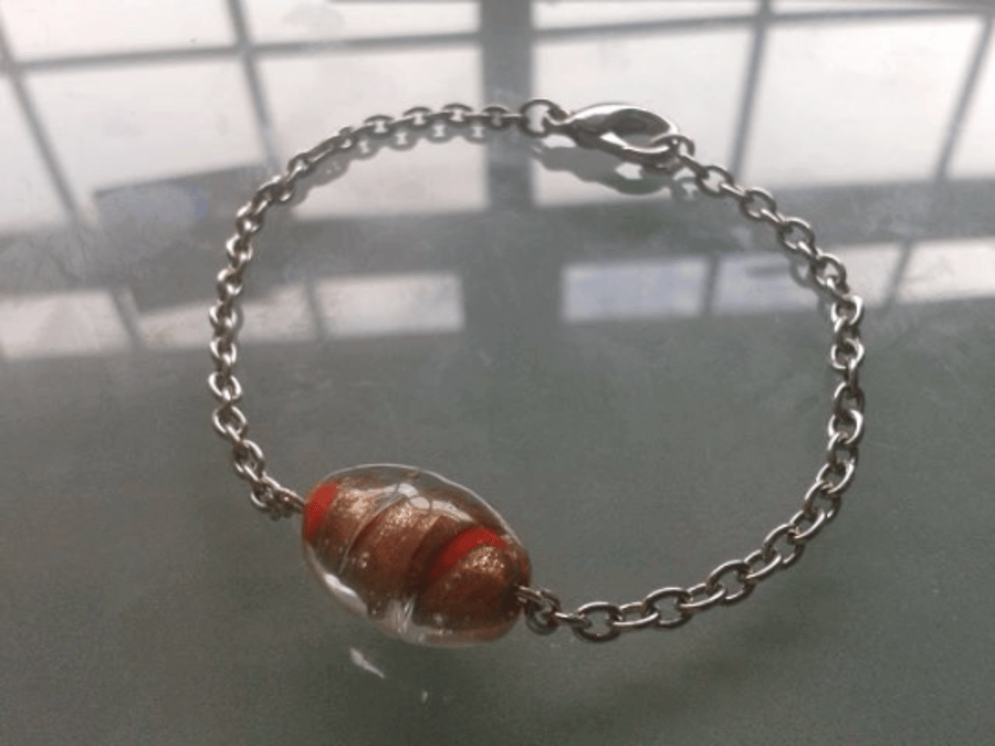 Czech Glass Bead Bracelet Silver Coloured Chain