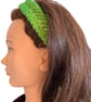 Green Yellow Handmade Knitted Hair Band Hairband Headband Adjustable tie to fit - Image 3