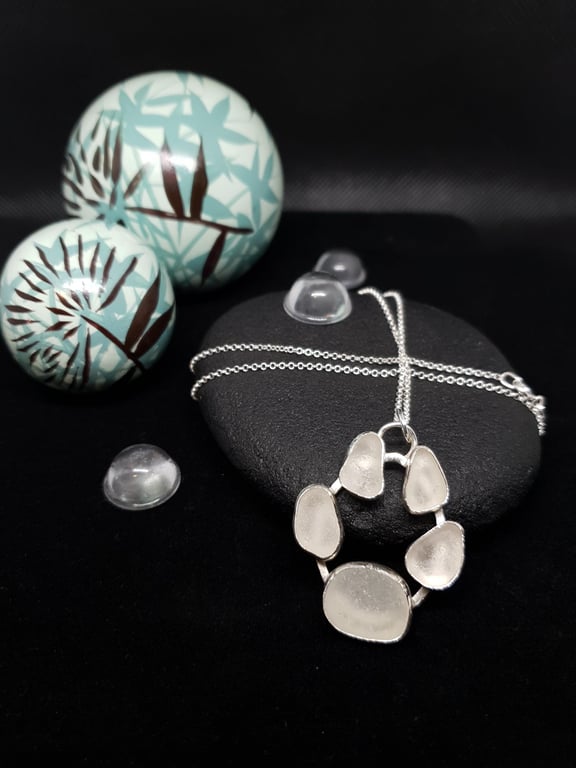 Sterling Silver 925 Seaham White Seaglass Paw Pendant Full Hallmark