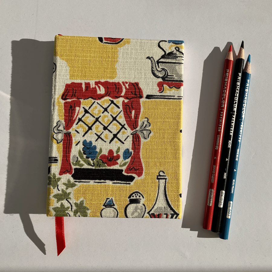 Handmade A6 Journal with Kitchenware Pattern 1950's Vintage Fabric