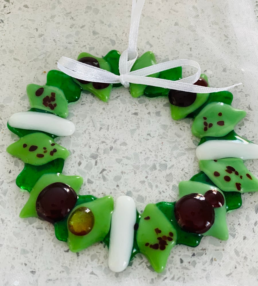 Fused glass wreath Christmas decorations