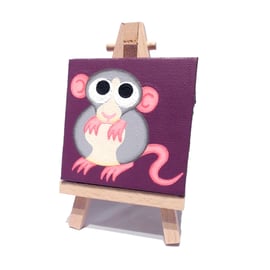 Rat Art on Mini Canvas with Easel - original painting of cute grey dumbo rat