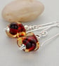  Amber Lampwork Glass Bead Earrings - Sterling Silver - Image 1
