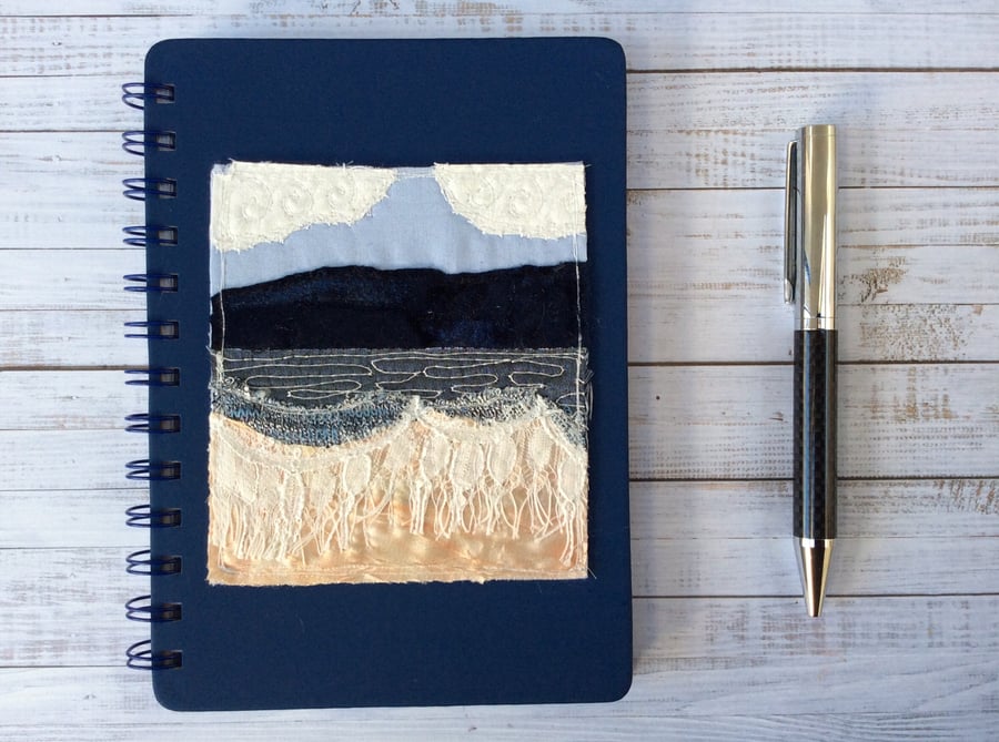 Embroidered blue seascape notebook or journal. 
