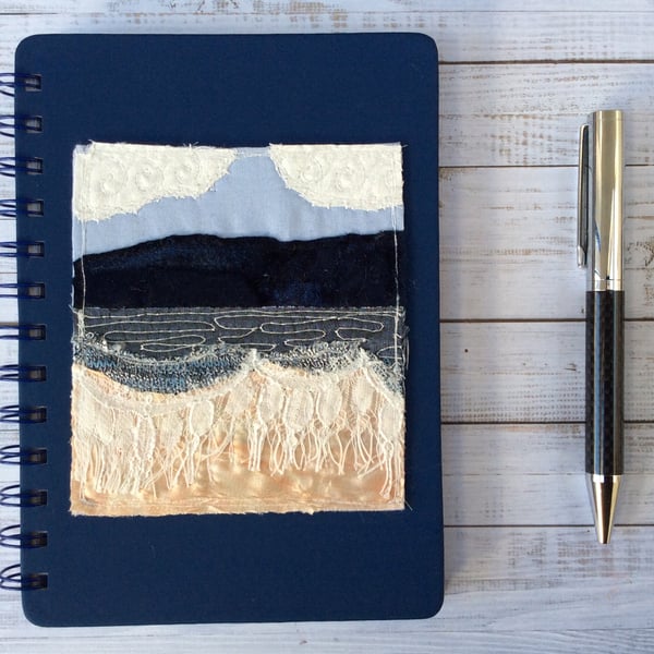 Embroidered blue seascape notebook or journal. 