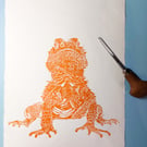 Orange Bearded Dragon portrait - A4 original lino print