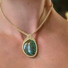 African Turquoise Macrame Gemstone Pendant Necklace - Adjustable in length