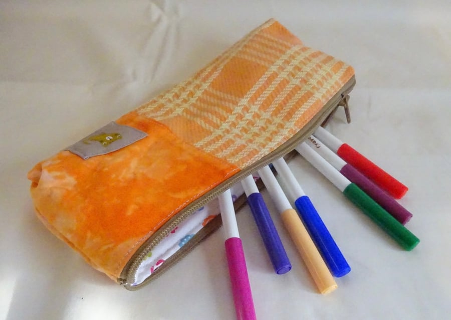Handwoven Zipper Accessory Bag - Orange Glow