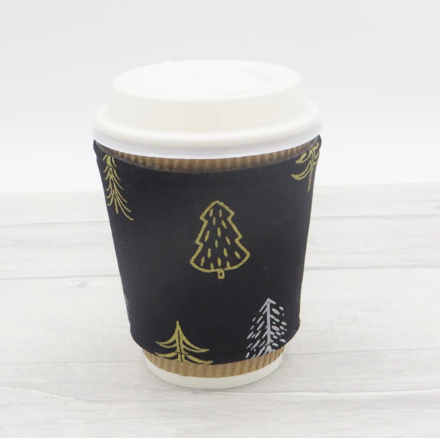 Coffee Cup Cosy Sleeve in Christmas Fabric, Eco Friendly, Reusable Cup Wrap