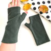 Dark green fingerless wrist warmer gloves Long fleece gloves mittens Gift women