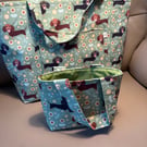 Tote bags parent and child, standard and mini size, daschund fabric