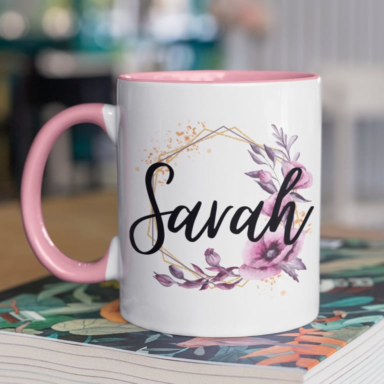Personalised Floral Name Mug Flowers & Name Mug Custom Name 