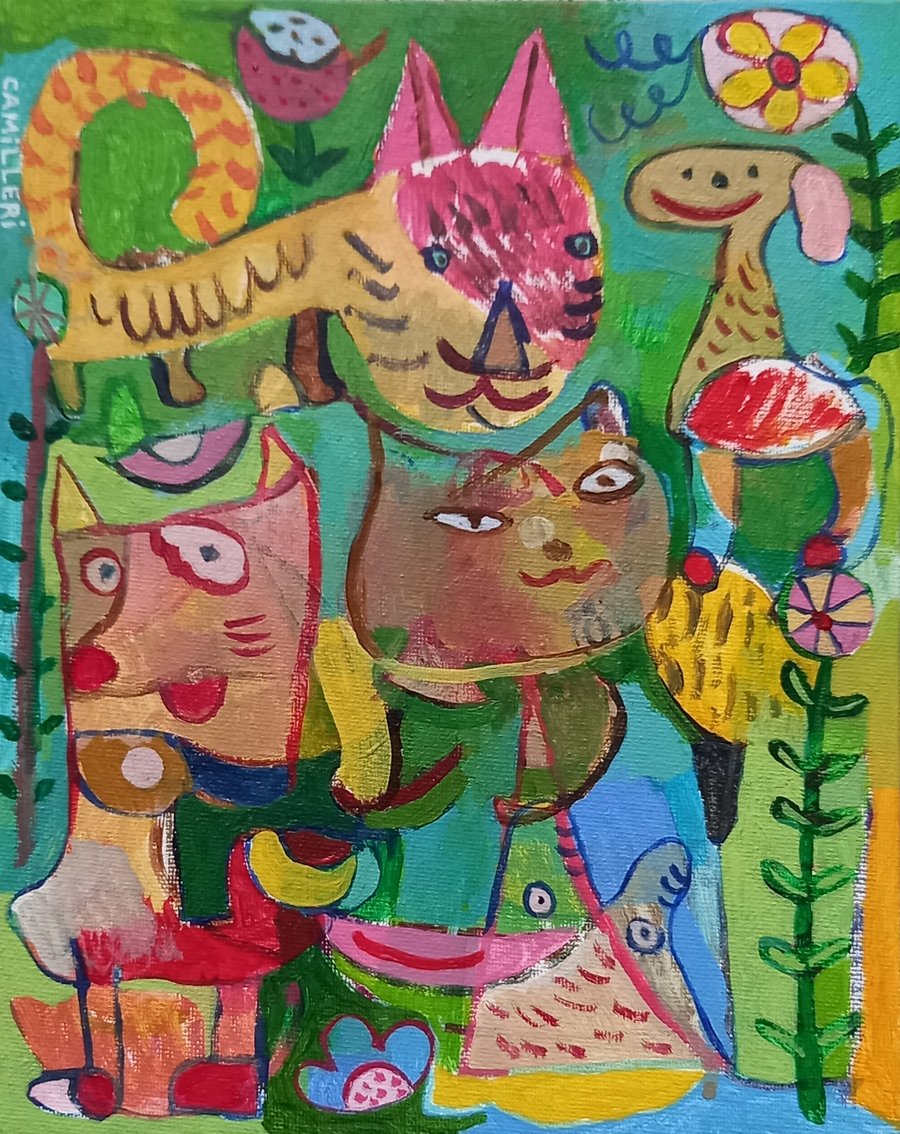 Original intuitive acrylic painting on canvas board