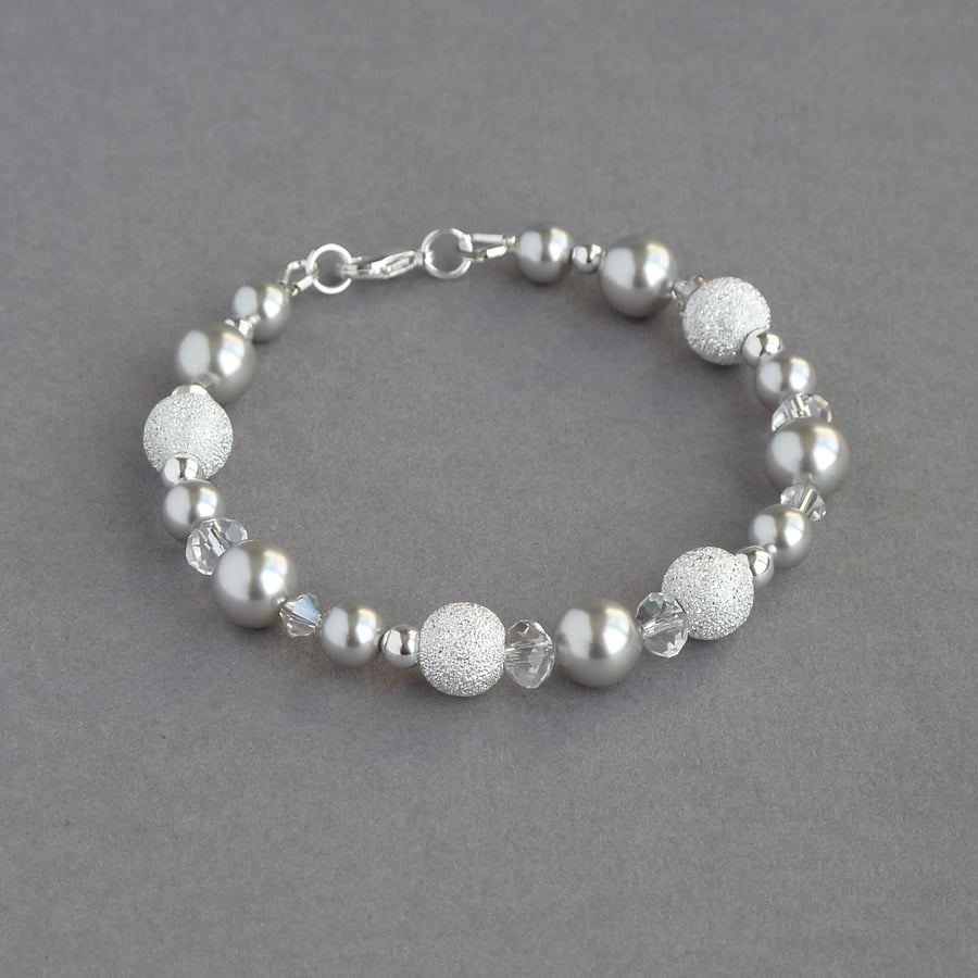 Silver Pearl Stardust Bracelet - Light Grey Bridesmaid Gifts - Wedding Jewellery