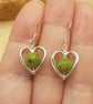 Green Jade heart earrings. Sterling silver 2nd anniversary gemstone - Image 1