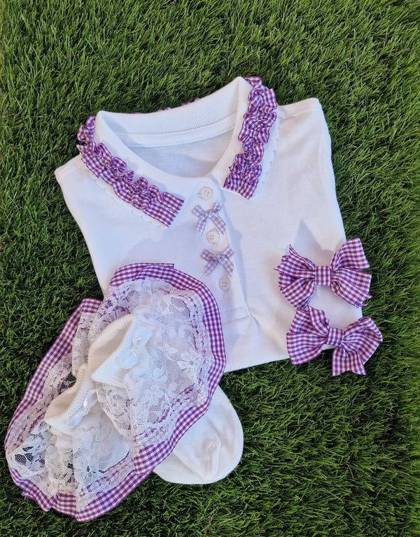 Sophia's Personalised Handmade 4-Piece School Sets -Purple & White