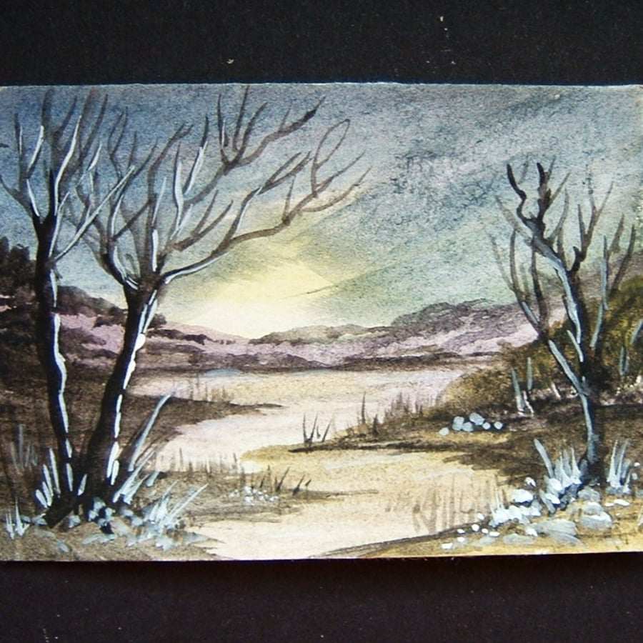 evening light landscape original art painting aceo ref 175