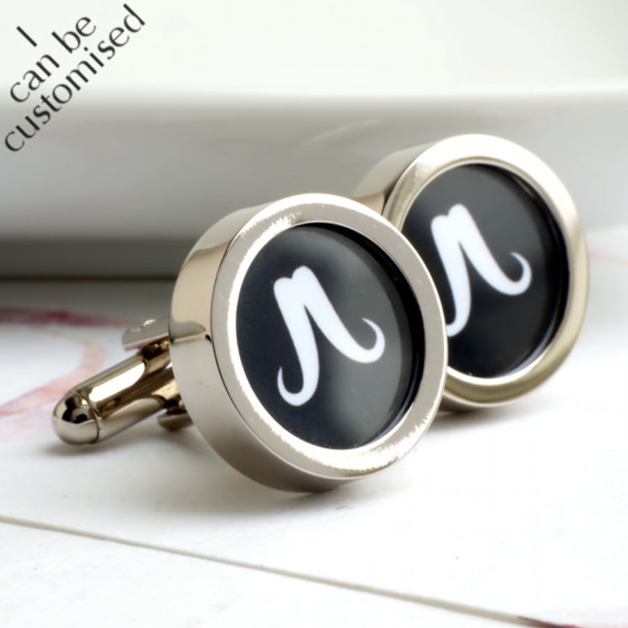 Moustache Cufflinks in Black & White or Personalise the Colour