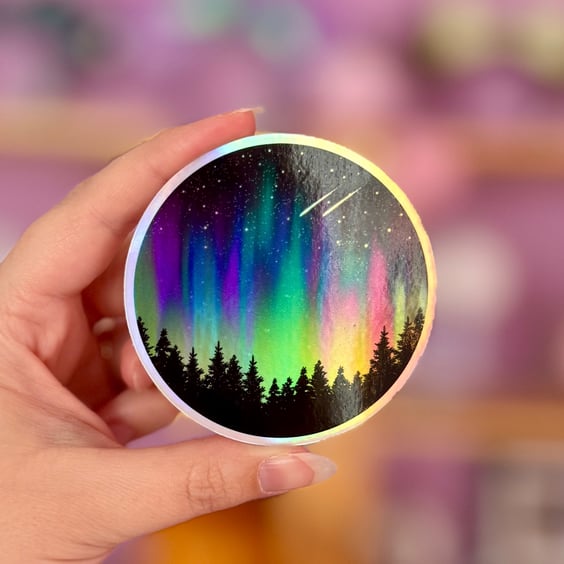 Northern Lights Vinyl Sticker, Aurora Borealis Holographic Sticker.