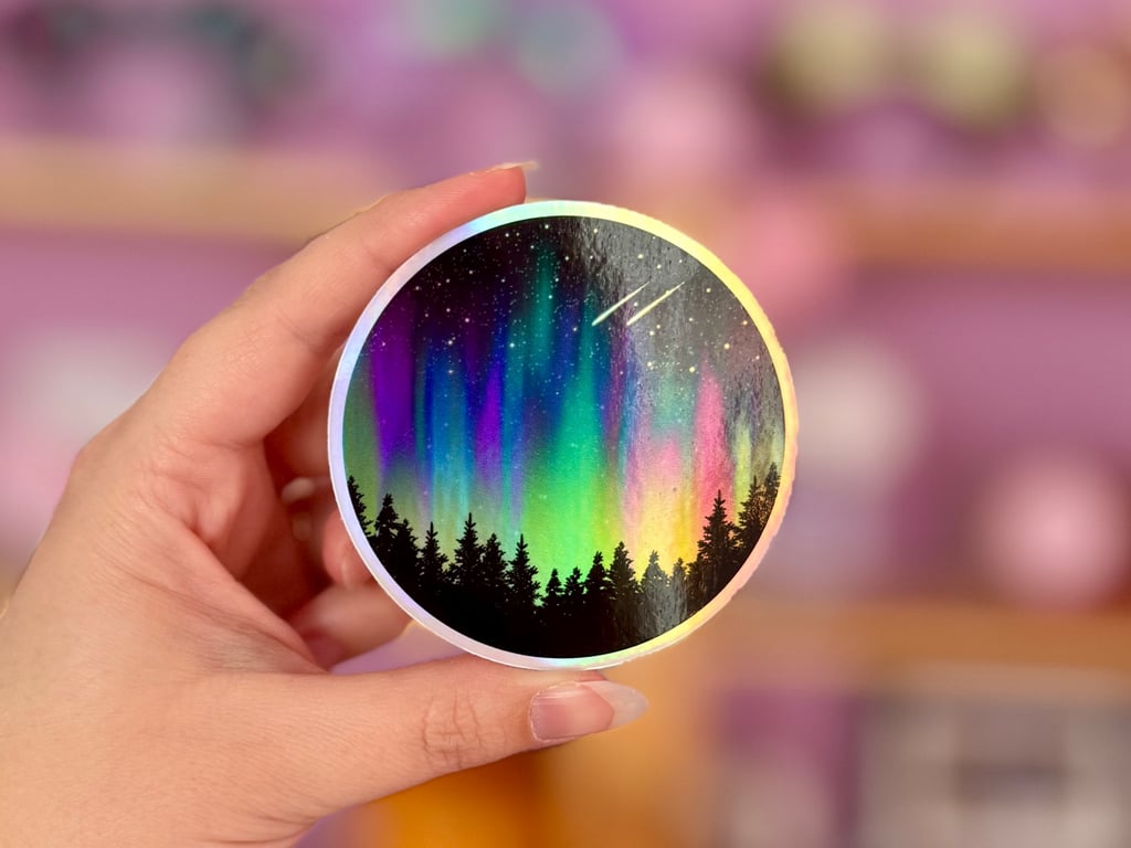 Magical Northern Lights Vinyl Sticker. Waterproof Stickers, Nature Sticker.