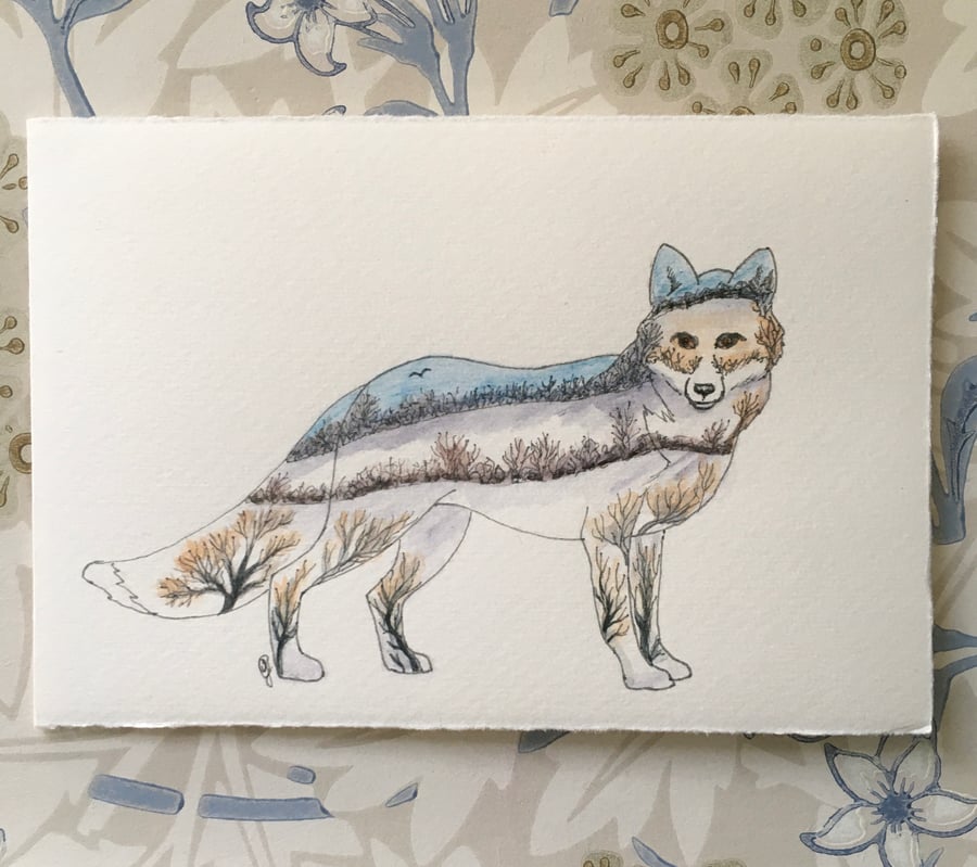 Winter landscape fox card