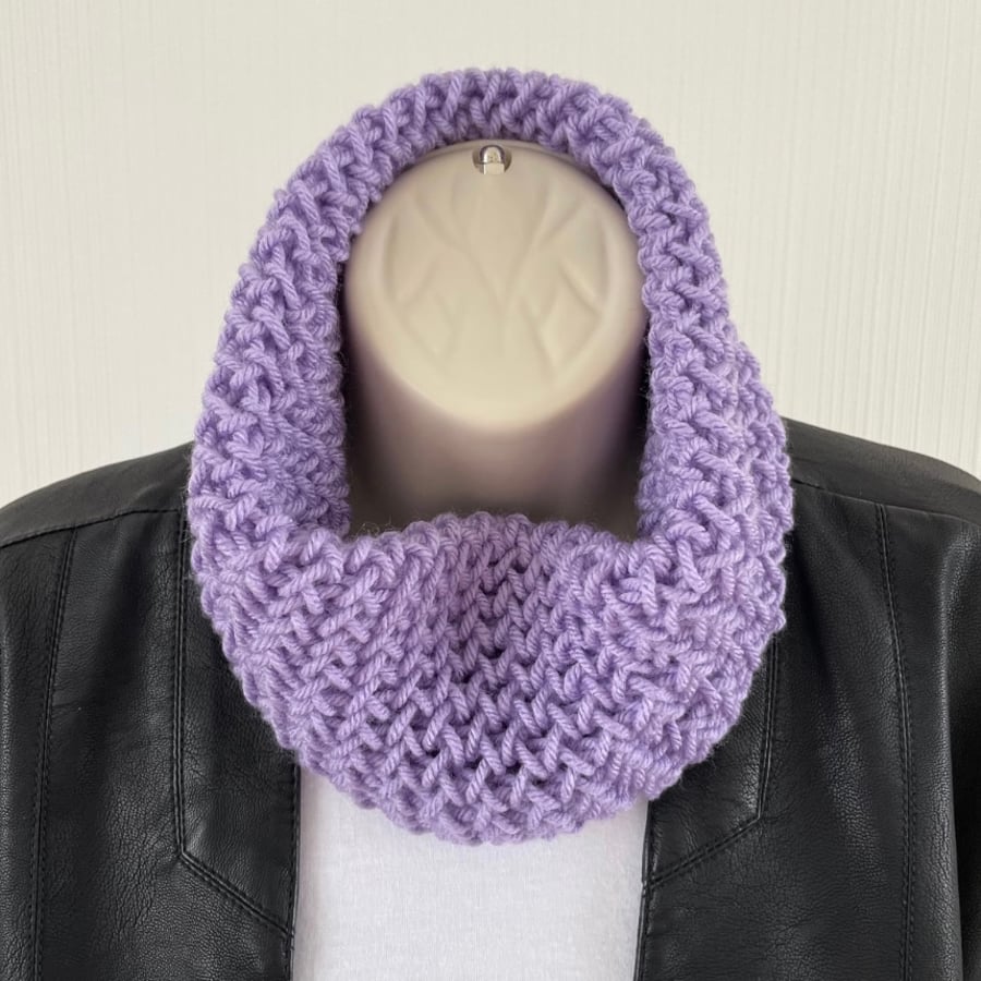 Knitted Lilac Neck Warmer, Cowl Snood