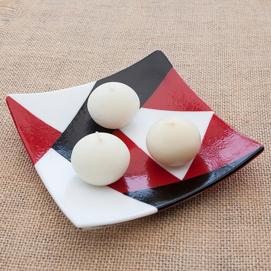 Geometric Red, Black and White Fused Glass Decorative Plate